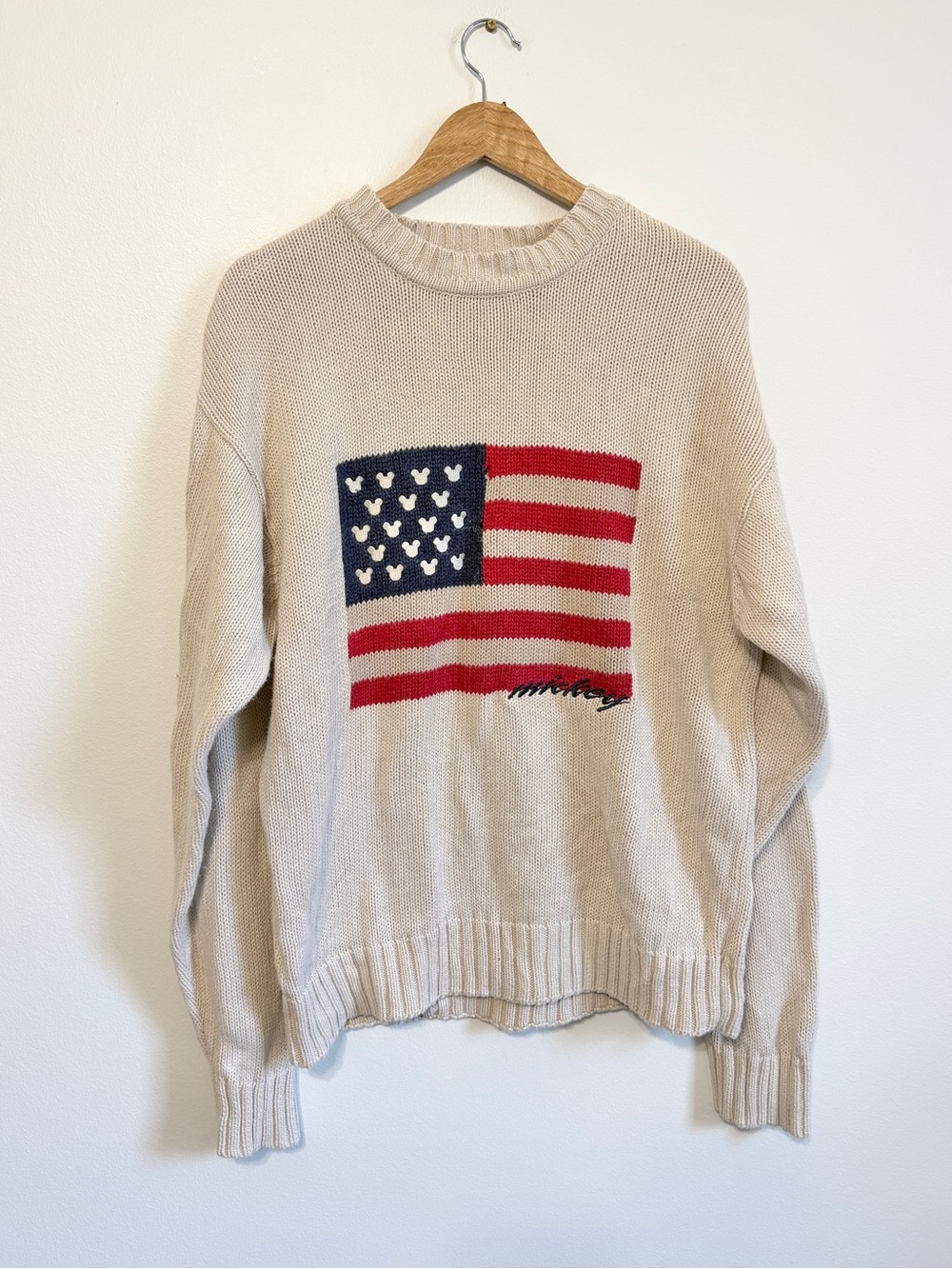 Vintage Disney Mickey American Flag Knit Sweater Size Large Vtg USA Unisex